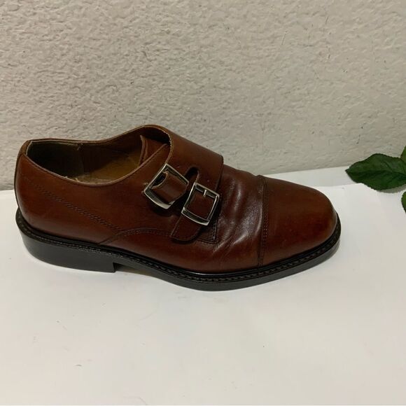 Hippopotamus Oxford Shoes Sz 9 double buckle  Brown Leather Lace Made Italy main image 4